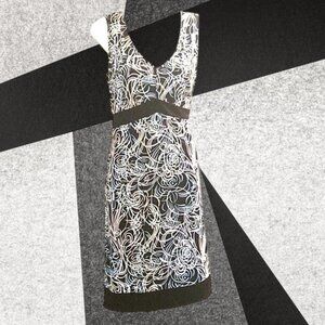 LOFT Swirl and Swish in Elegance Dress Size 10 Stretchy Blue and Black Print